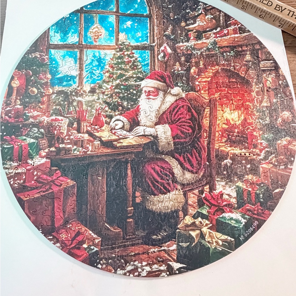 Santa at Desk Round Holiday Wooden Puzzle